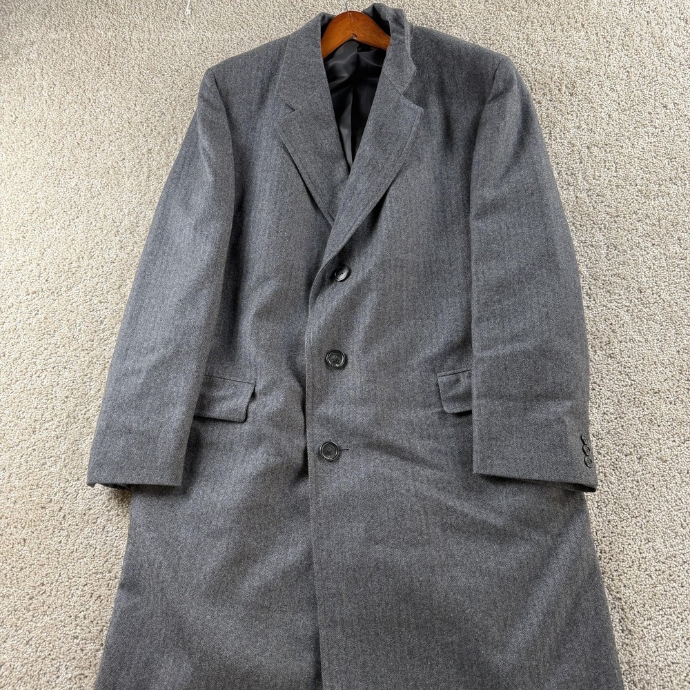 Gerald Austin Coat Mens 46 Gray Wool Herringbone Overcoat Lined Long Winter